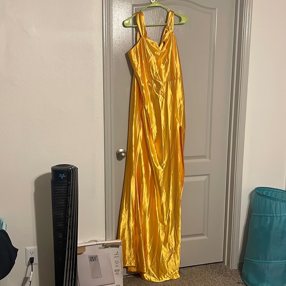 Yellow silk formal dress